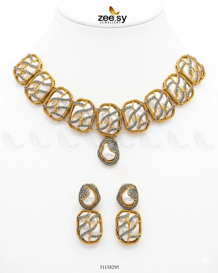 Crimson Wave Pearl Choker Set choker - Zeesy Jewellery Pakistan | Premium Artificial & Imitation Jewellery