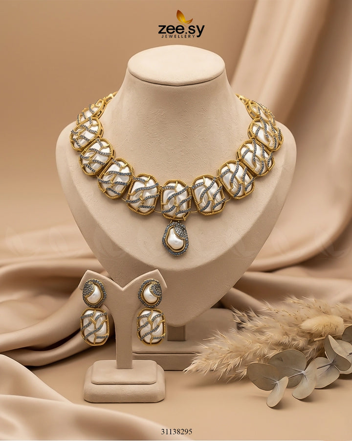 Crimson Wave Pearl Choker Set choker - Zeesy Jewellery Pakistan | Premium Artificial & Imitation Jewellery