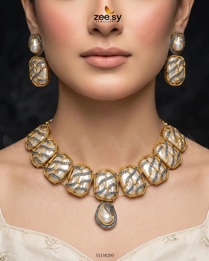 Crimson Wave Pearl Choker Set Sky Blue choker - Zeesy Jewellery Pakistan | Premium Artificial & Imitation Jewellery