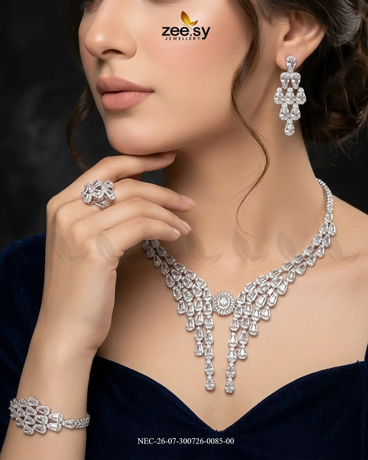 Crystal Butterfly Cascade Necklace Set