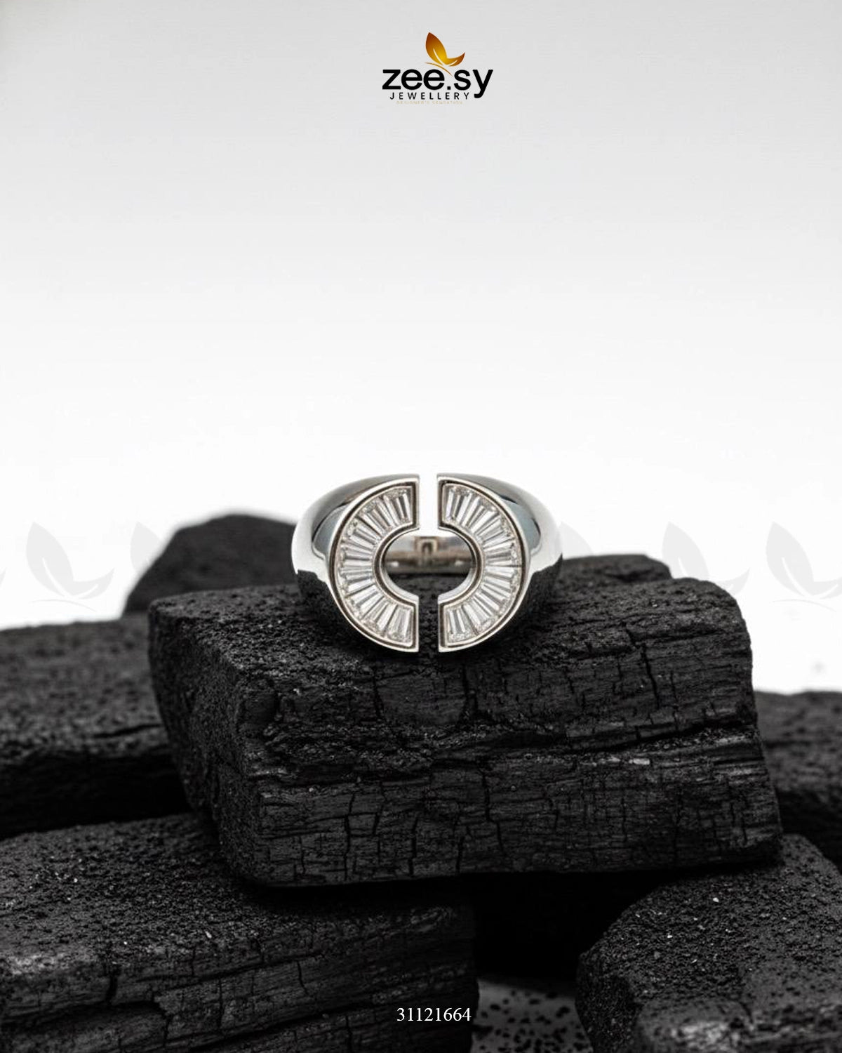 Curved Jewel Tone Ring Silver - Zeesy Jewellery