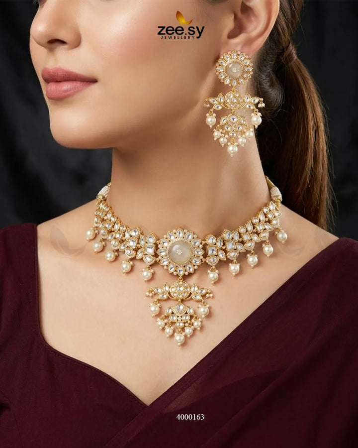 RHS09 Cypress floral pearl necklace set with delicate floral details and lustrous pearl accents