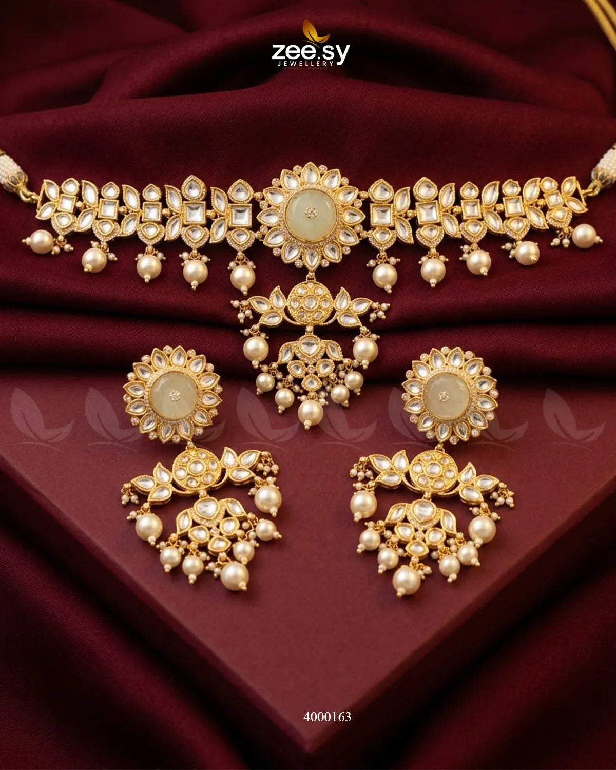 RHS09 Cypress floral pearl necklace set with elegant flower detailing and lustrous pearls