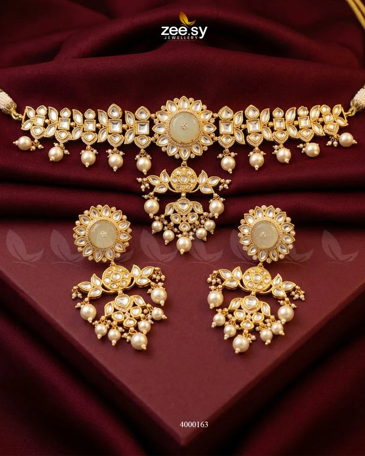 RHS09 Cypress floral pearl necklace set with elegant flower detailing and lustrous pearls