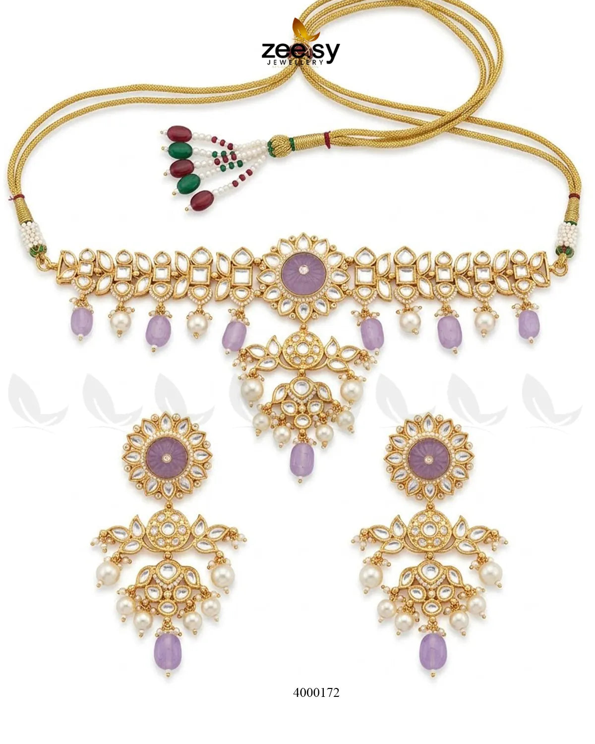 RHS09 Cypress floral pearl necklace set in purple with elegant flower and pearl details