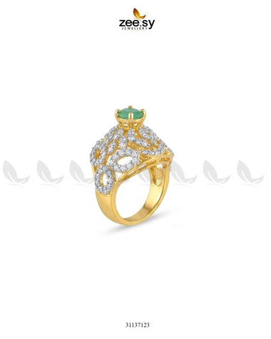 Dahlia Gemstone Zircon Ring Golden Mint Green Finger Ring - Zeesy Jewellery Pakistan | Premium Artificial & Imitation Jewellery