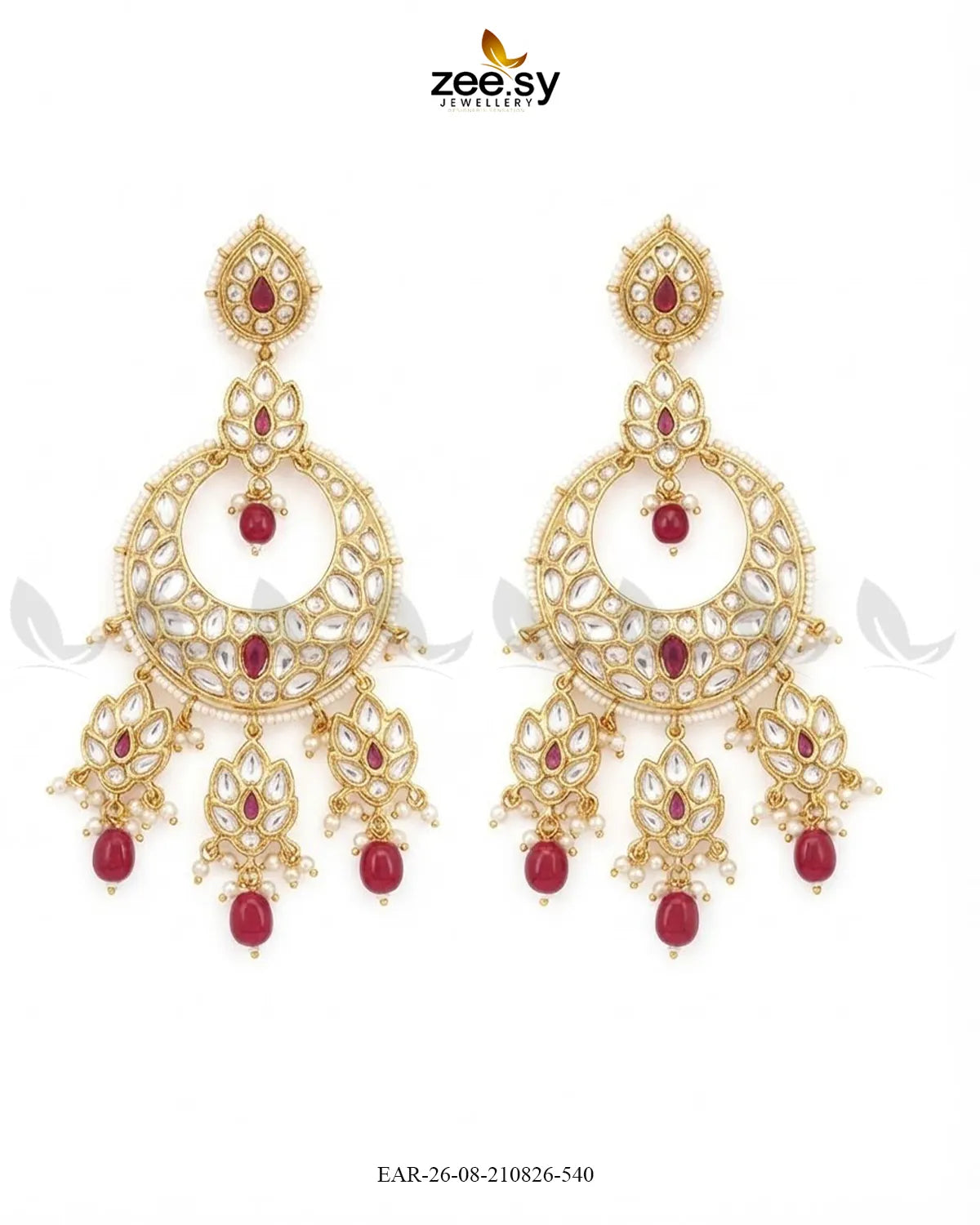 Dahlia Royal Kundan Chandbalis Earrings Earrings - Zeesy Jewellery Pakistan | Premium Artificial & Imitation Jewellery