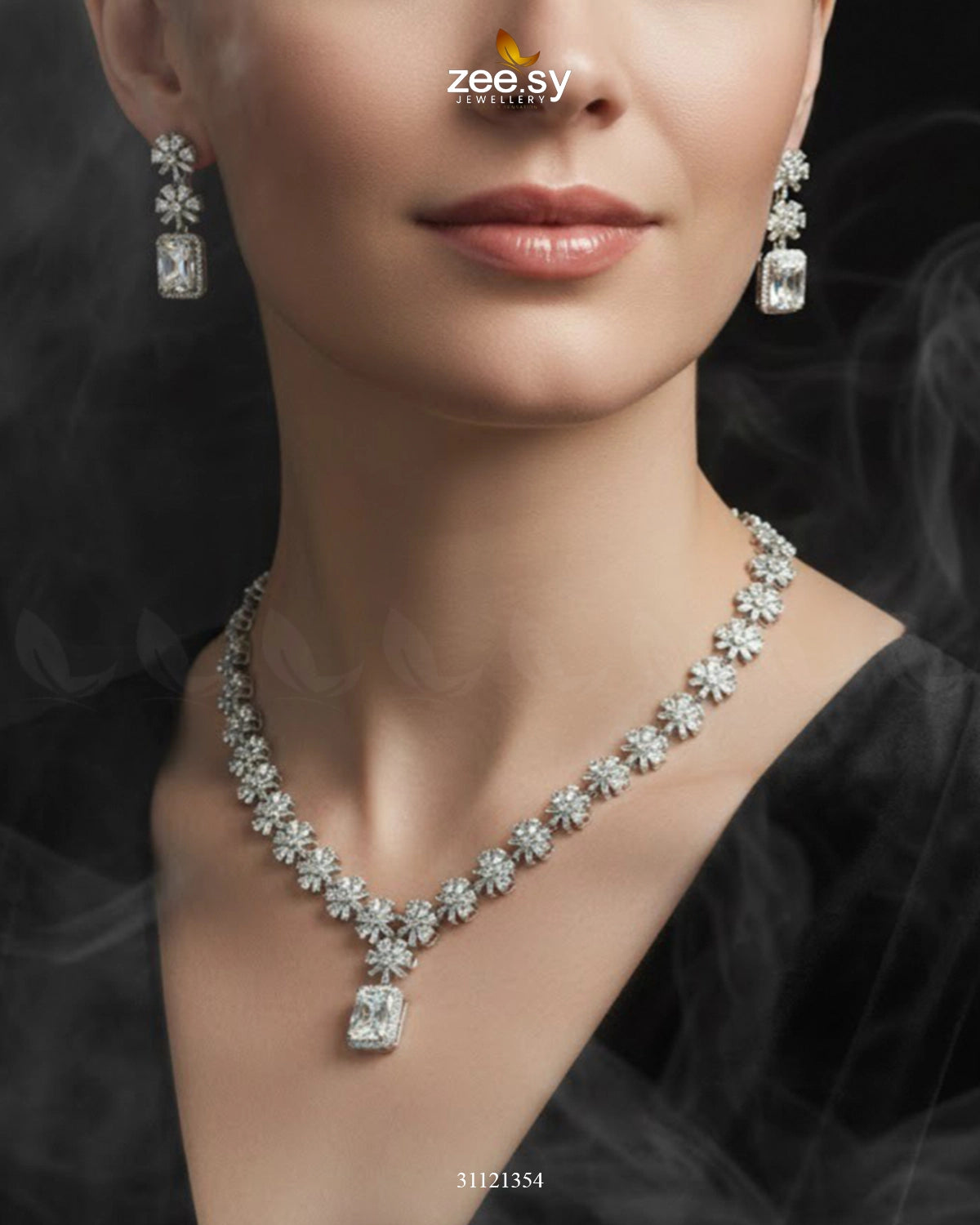 Dainty Crystal Cluster Necklace Set - Zeesy Jewellery