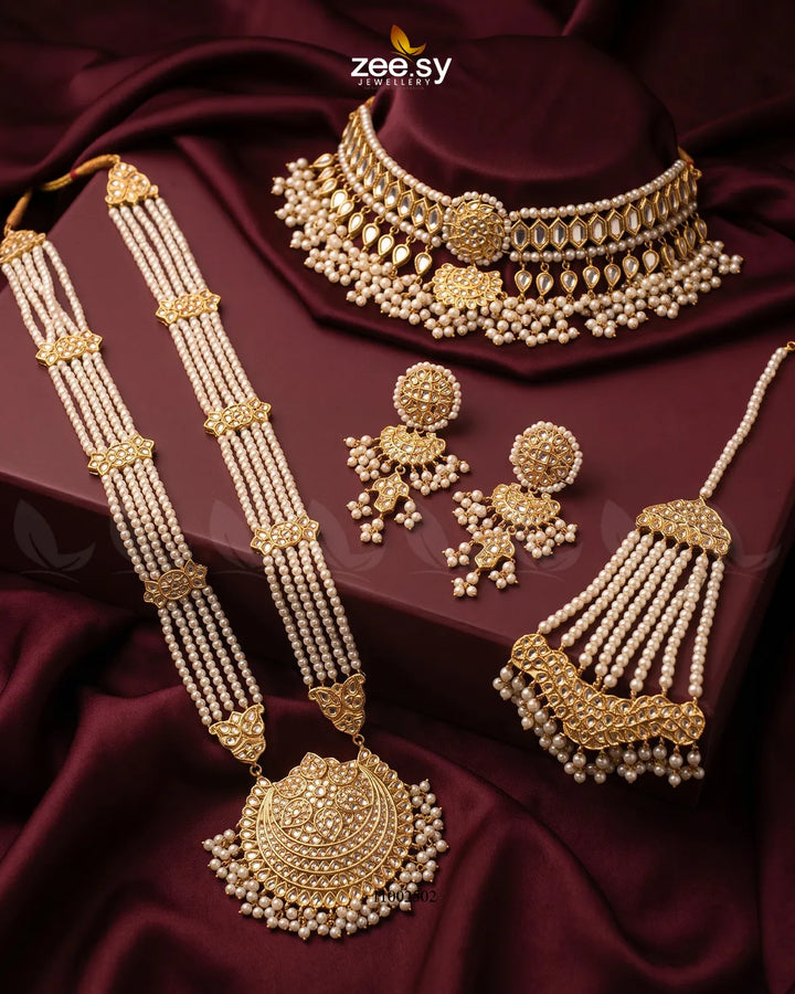Floral Kundan Pearl Bridal Set Bridal Set - Zeesy Jewellery Pakistan | Premium Artificial & Imitation Jewellery