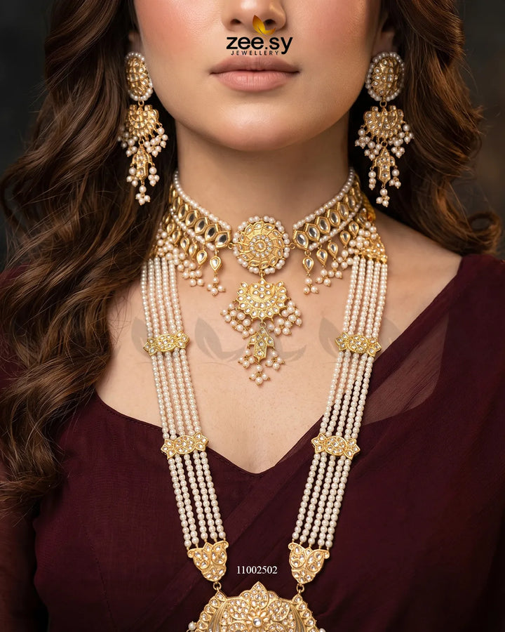 Floral Kundan Pearl Bridal Set Bridal Set - Zeesy Jewellery Pakistan | Premium Artificial & Imitation Jewellery