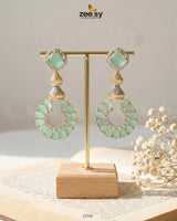 Decorative Earrings Golden Mint Green Earrings - Zeesy Jewellery Pakistan | Premium Artificial & Imitation Jewellery