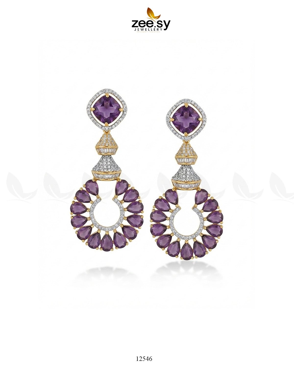 Decorative Earrings Golden Purple Earrings - Zeesy Jewellery Pakistan | Premium Artificial & Imitation Jewellery