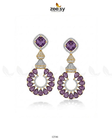 Decorative Earrings Golden Purple Earrings - Zeesy Jewellery Pakistan | Premium Artificial & Imitation Jewellery