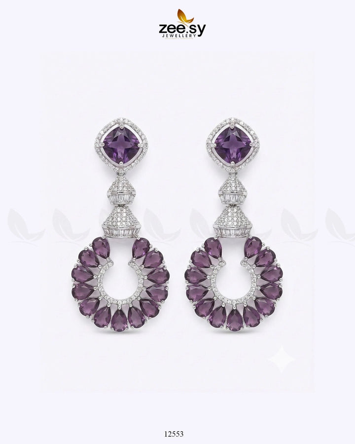 Decorative Earrings Silver Purple Earrings - Zeesy Jewellery Pakistan | Premium Artificial & Imitation Jewellery