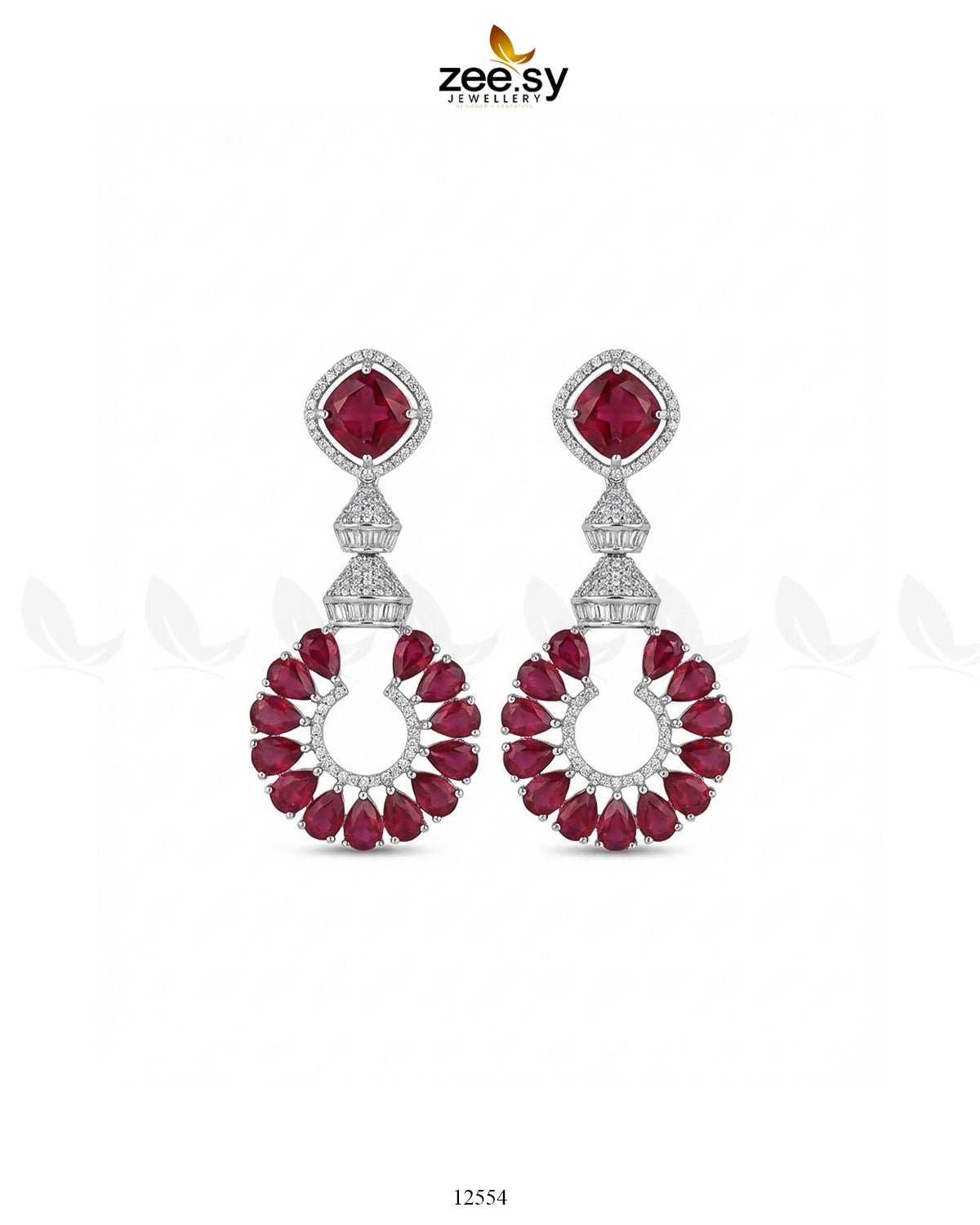 Decorative Earrings Silver Red Earrings - Zeesy Jewellery Pakistan | Premium Artificial & Imitation Jewellery