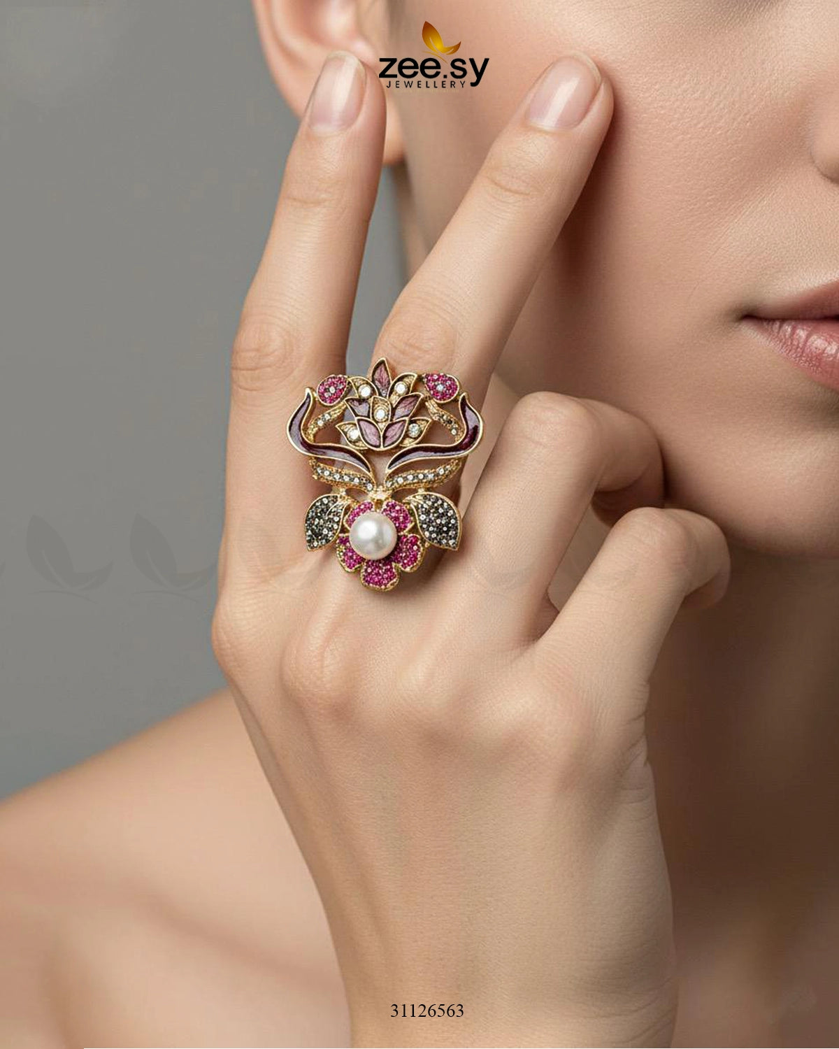 Delightful Floral Crystal Pave Ring