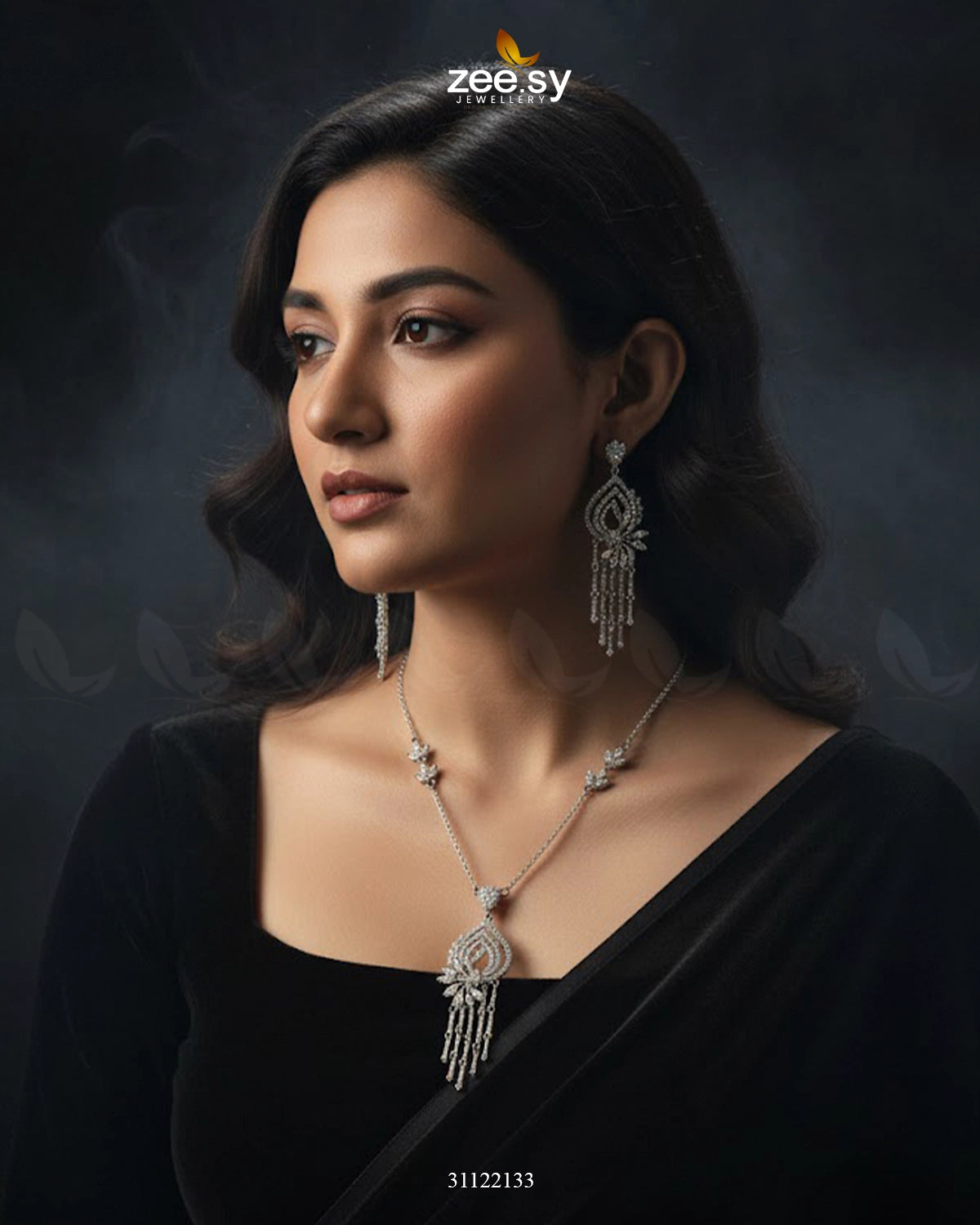 Diamond Lantern Drop Necklace Set - Zeesy Jewellery