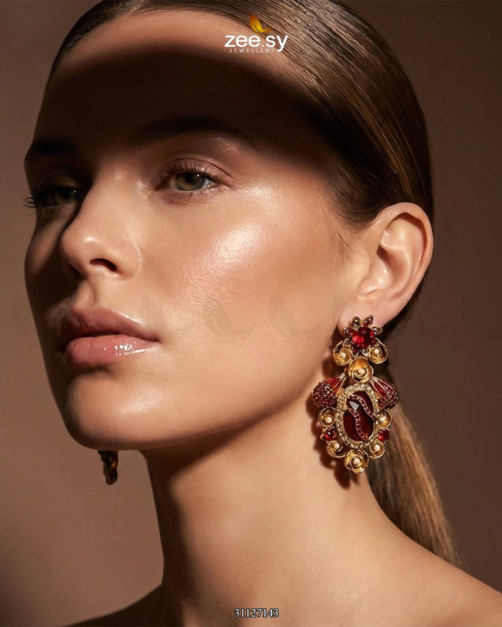 Diana Ruby Beads Earrings Earrings - Zeesy Jewellery Pakistan | Premium Artificial & Imitation Jewellery