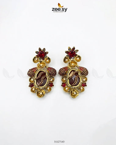 Diana Ruby Beads Earrings Red Earrings - Zeesy Jewellery Pakistan | Premium Artificial & Imitation Jewellery