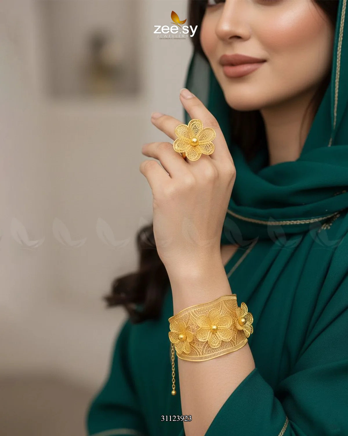 Dinar Carved Baai Bangle Ring Set - Zeesy Jewellery