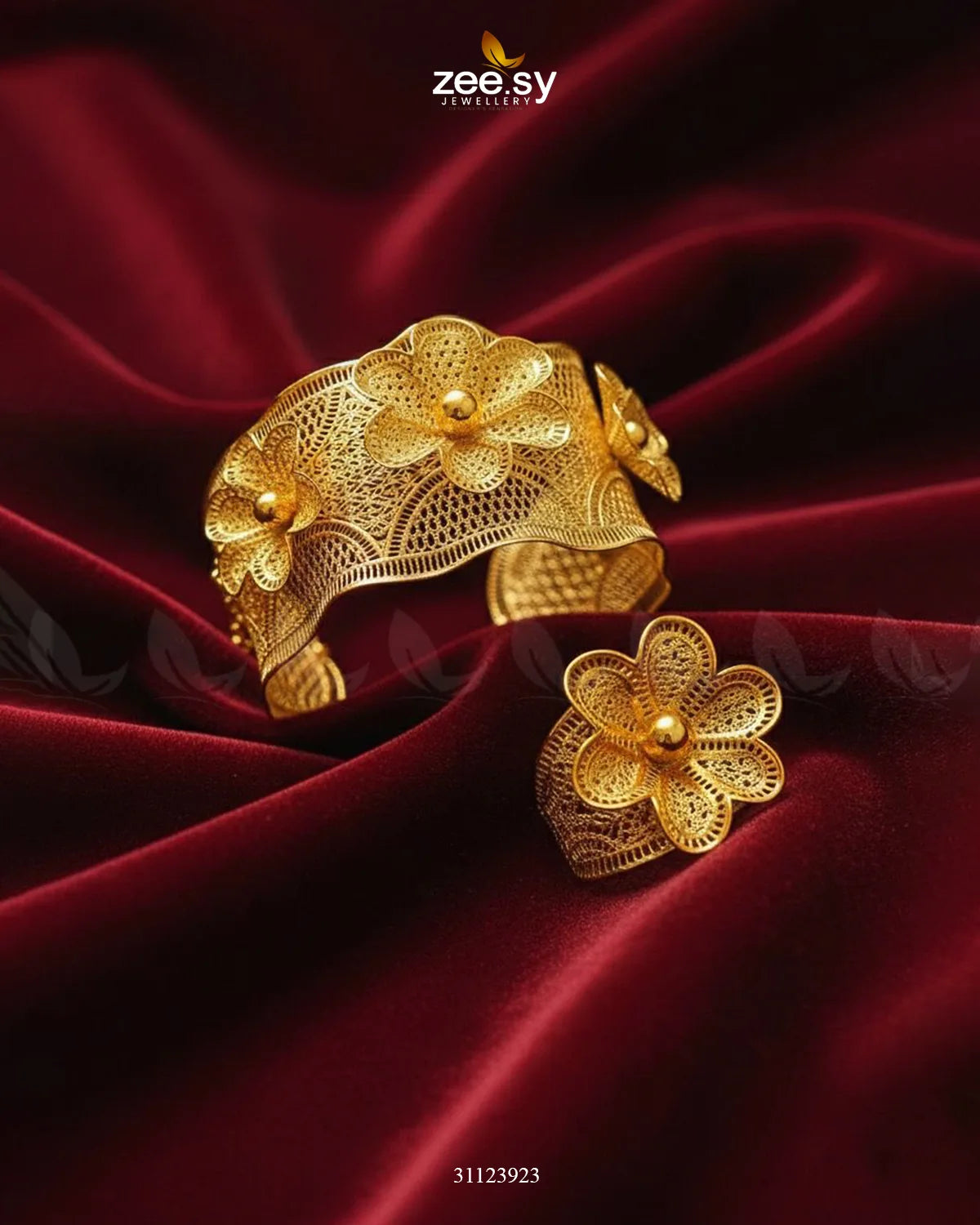 Dinar Carved Baai Bangle Ring Set - Zeesy Jewellery