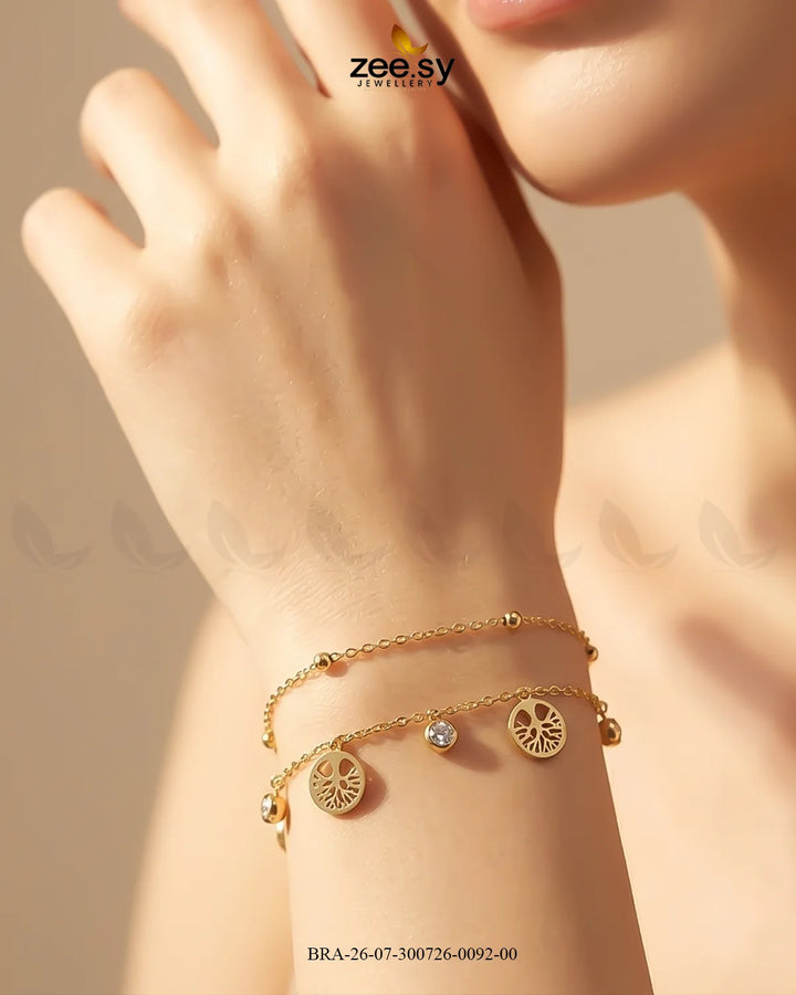 Double Chain Tree Medallion Bracelet