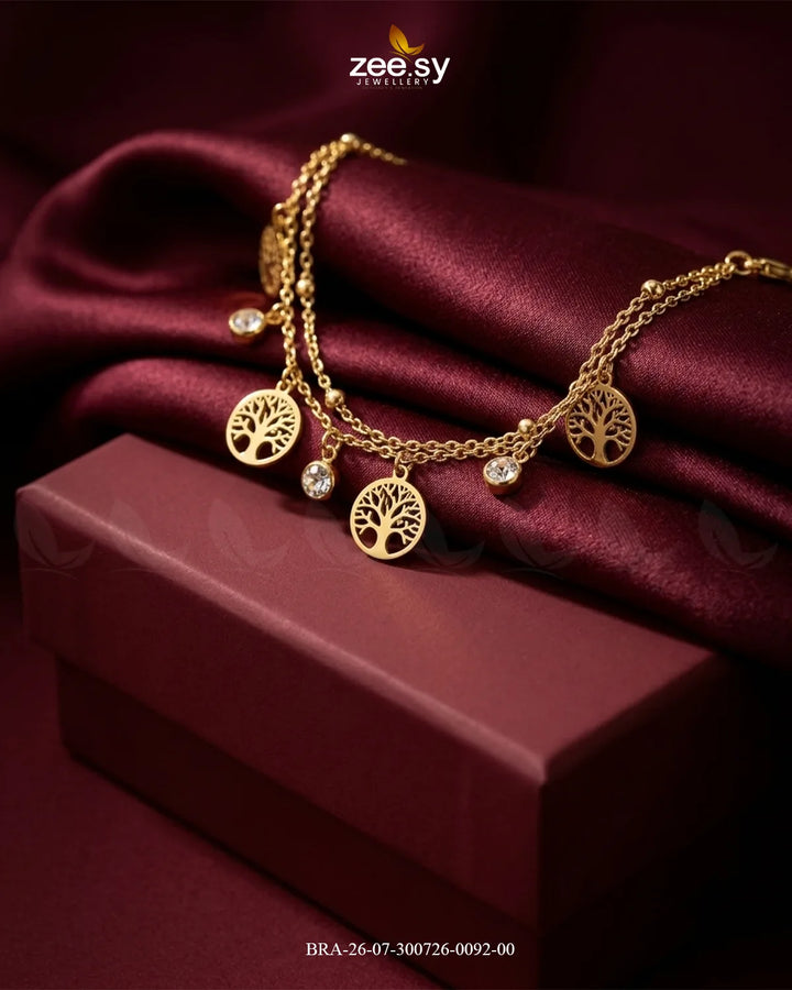 Double Chain Tree Medallion Bracelet