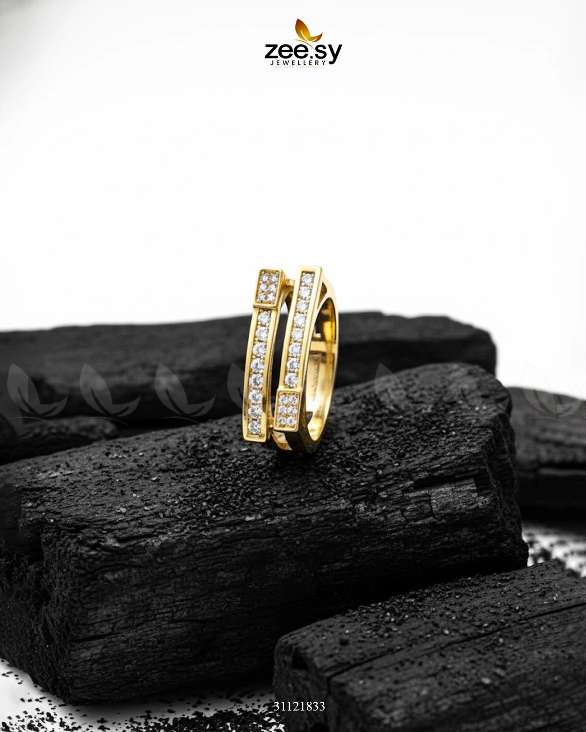 Double Trouble Cluster Pave Ring Golden - Zeesy Jewellery