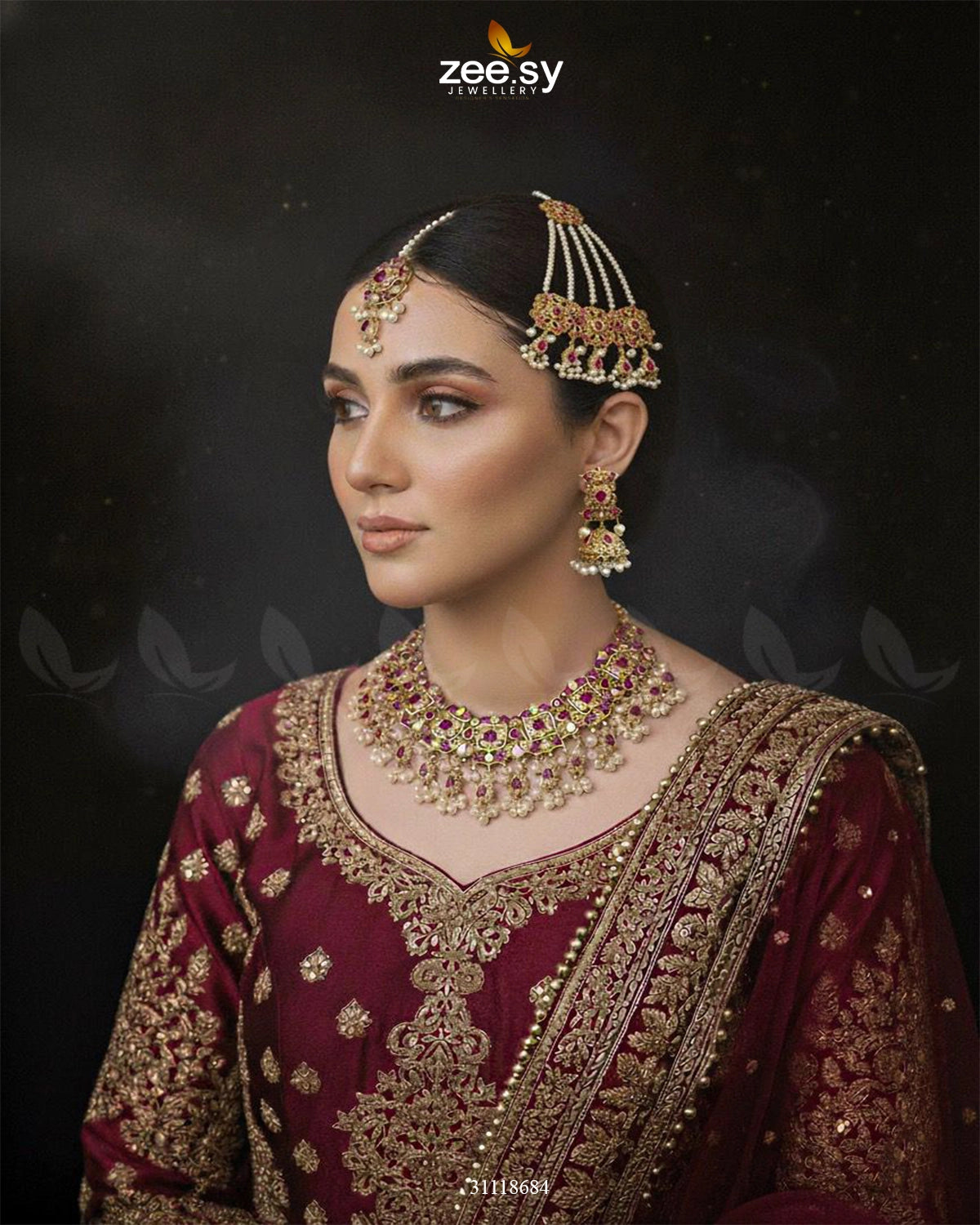 Dynasty Bridal Necklace Set Golden Red - Zeesy Jewellery