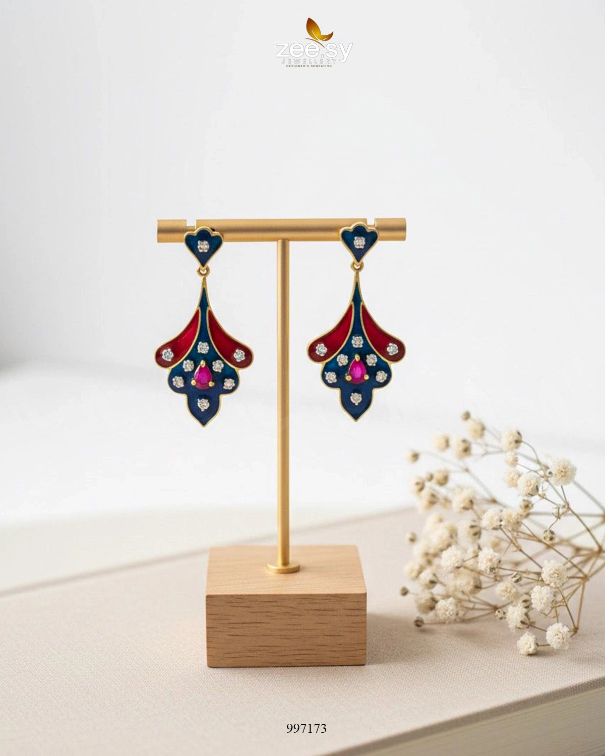 Balsam Earrings Blue & Mahroon - Zeesy Jewellery