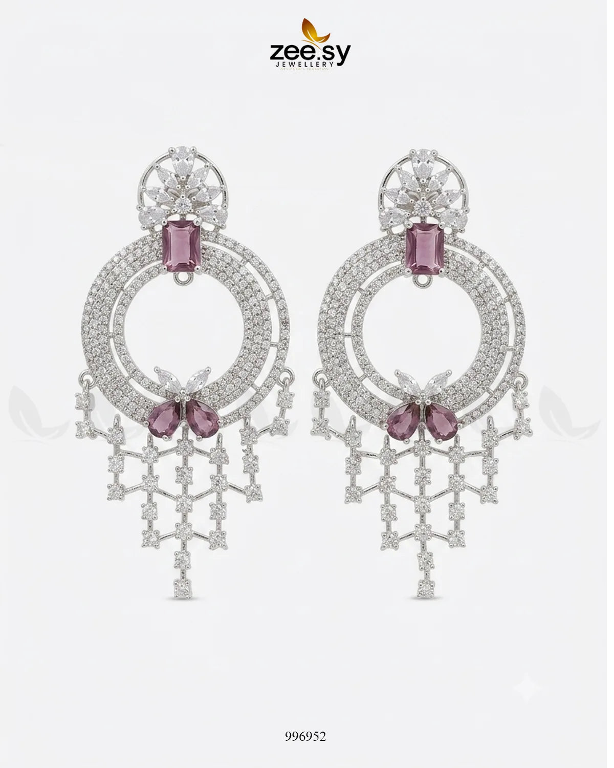 Mauve Lattice Round Zirconia Earrings Earrings - Zeesy Jewellery Pakistan | Premium Artificial & Imitation Jewellery