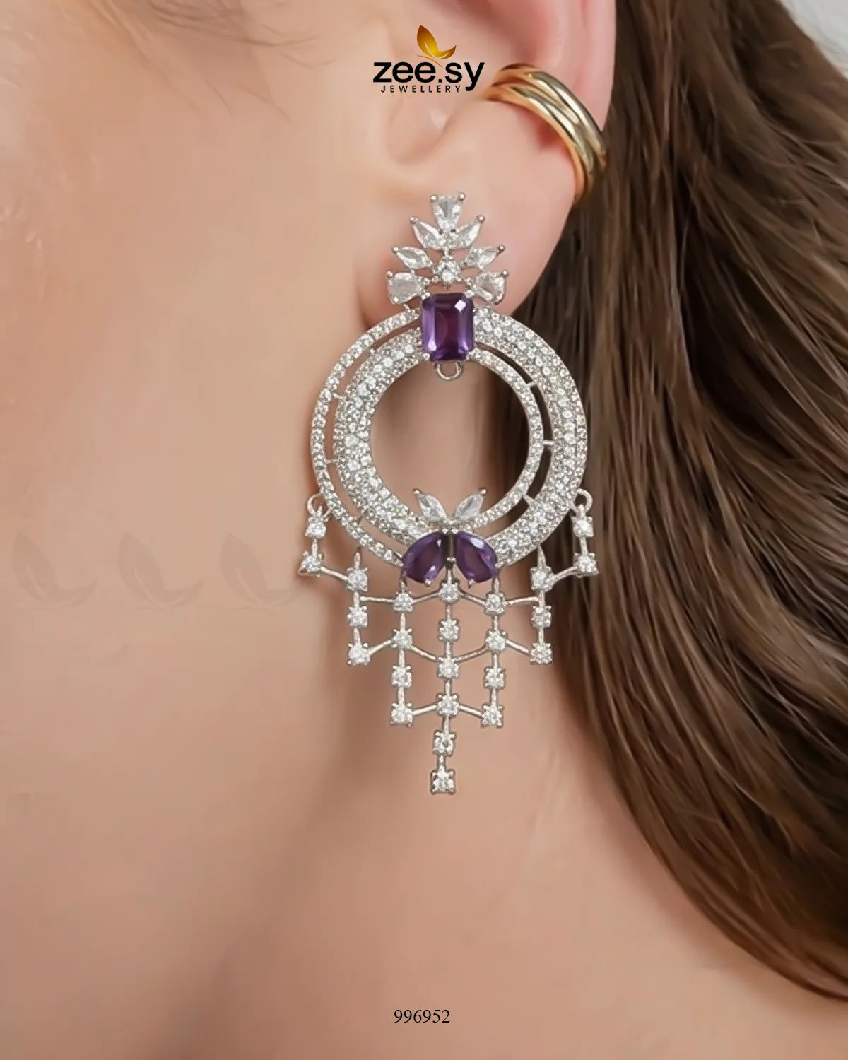 Mauve Lattice Round Zirconia Earrings Earrings - Zeesy Jewellery Pakistan | Premium Artificial & Imitation Jewellery