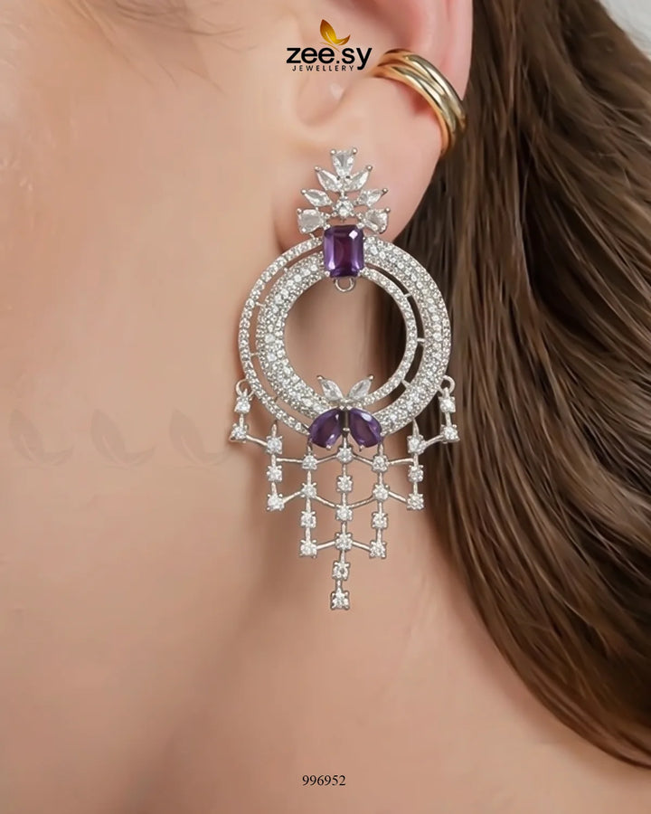 Mauve Lattice Round Zirconia Earrings Earrings - Zeesy Jewellery Pakistan | Premium Artificial & Imitation Jewellery