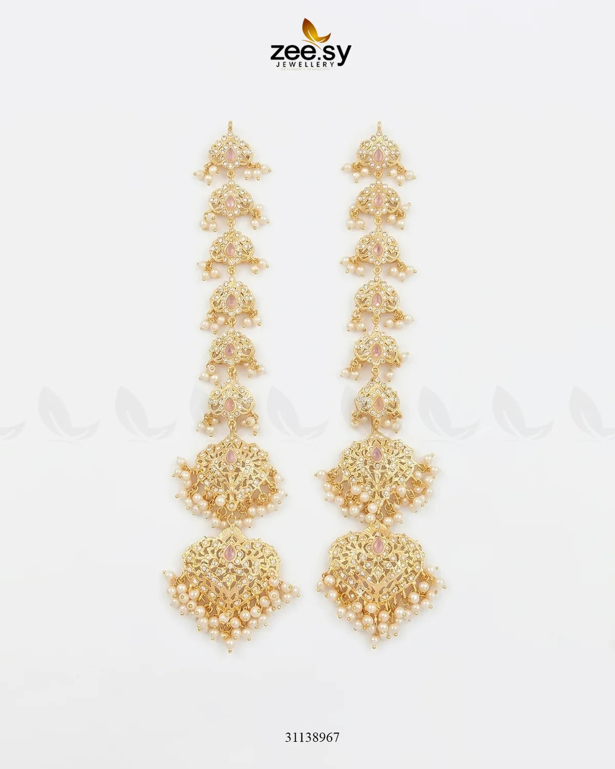 Earrings - 0542 Pink Pearl Earrings - Zeesy Jewellery Pakistan | Premium Artificial & Imitation Jewellery