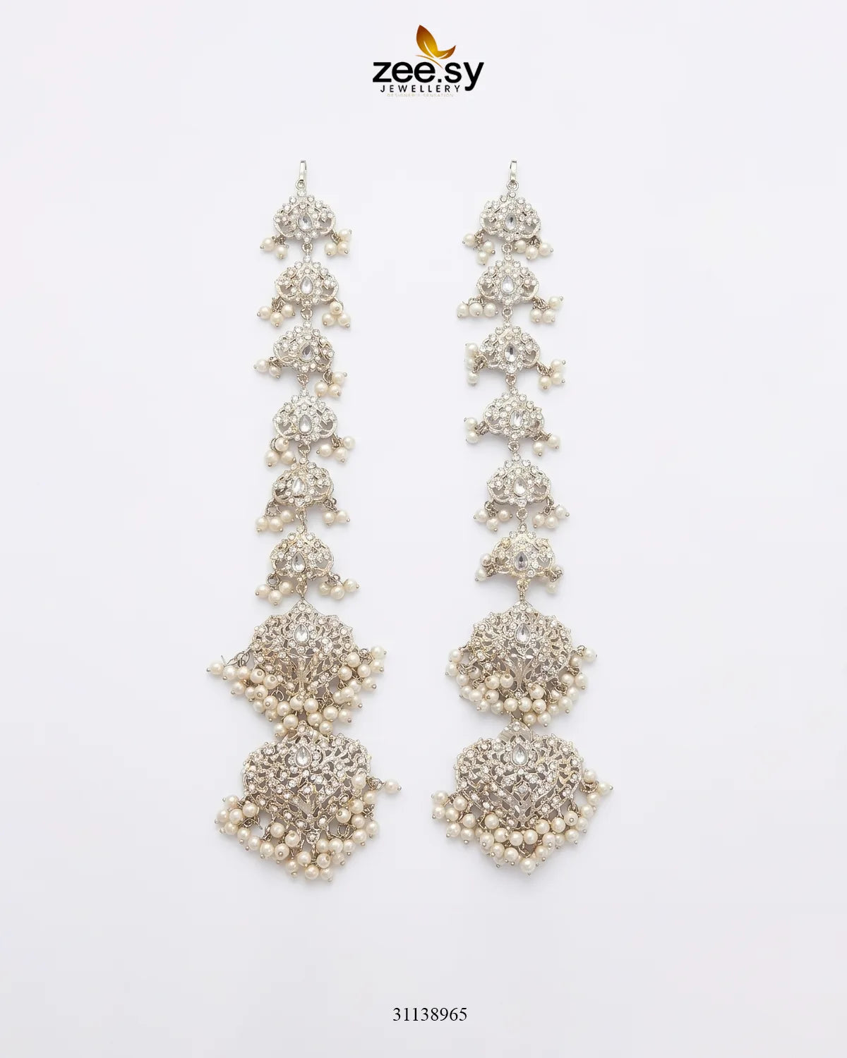 Earrings - 0542 Silver Pearl Earrings - Zeesy Jewellery Pakistan | Premium Artificial & Imitation Jewellery