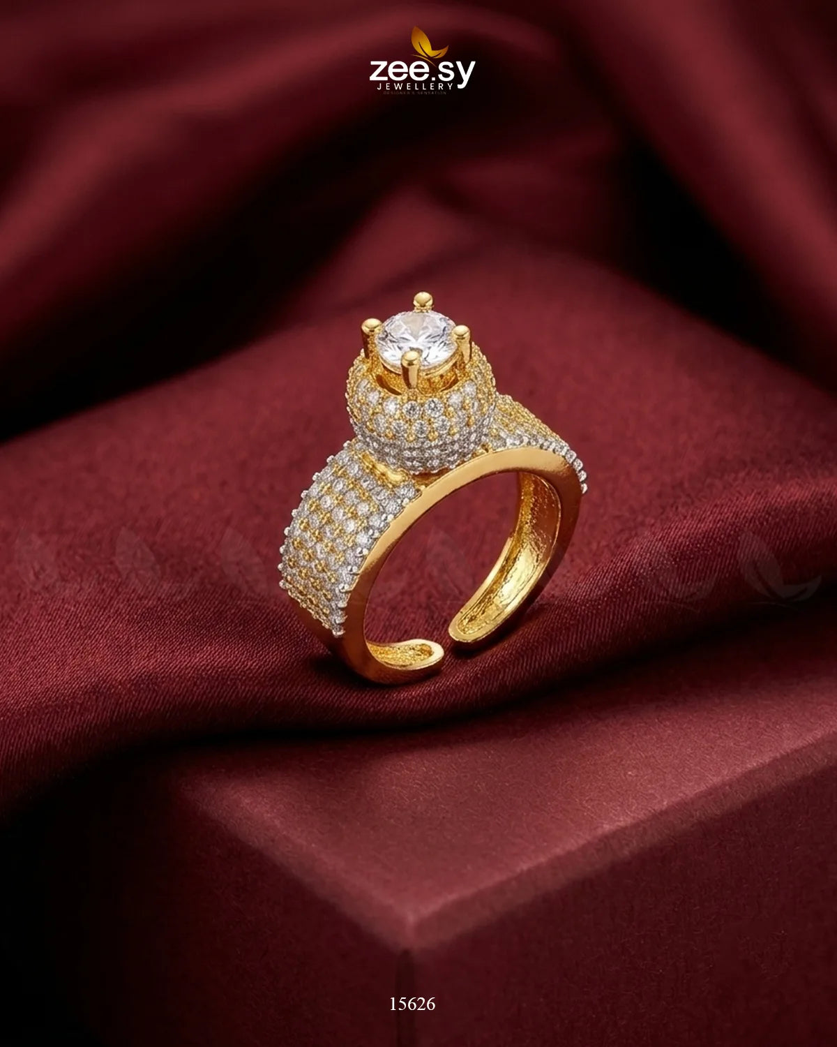 Ivory Dome Modern Zirconia Ring Golden White Rings - Zeesy Jewellery Pakistan | Premium Artificial & Imitation Jewellery