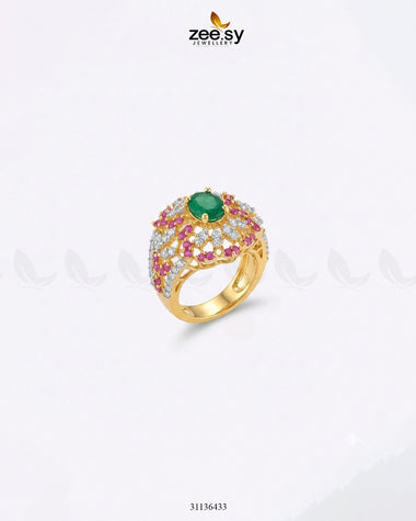 Elara Circle Bold Cluster Ring Golden Green Finger Ring - Zeesy Jewellery Pakistan | Premium Artificial & Imitation Jewellery