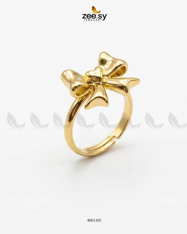 AJ03 Elegance Curved Bowknot cocktail ring featuring a sleek, curved design with a bowknot detail, crafted for stylish jewelry wear.
