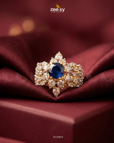 Elegant Center Stone Ring Golden Blue Finger Ring - Zeesy Jewellery Pakistan | Premium Artificial & Imitation Jewellery