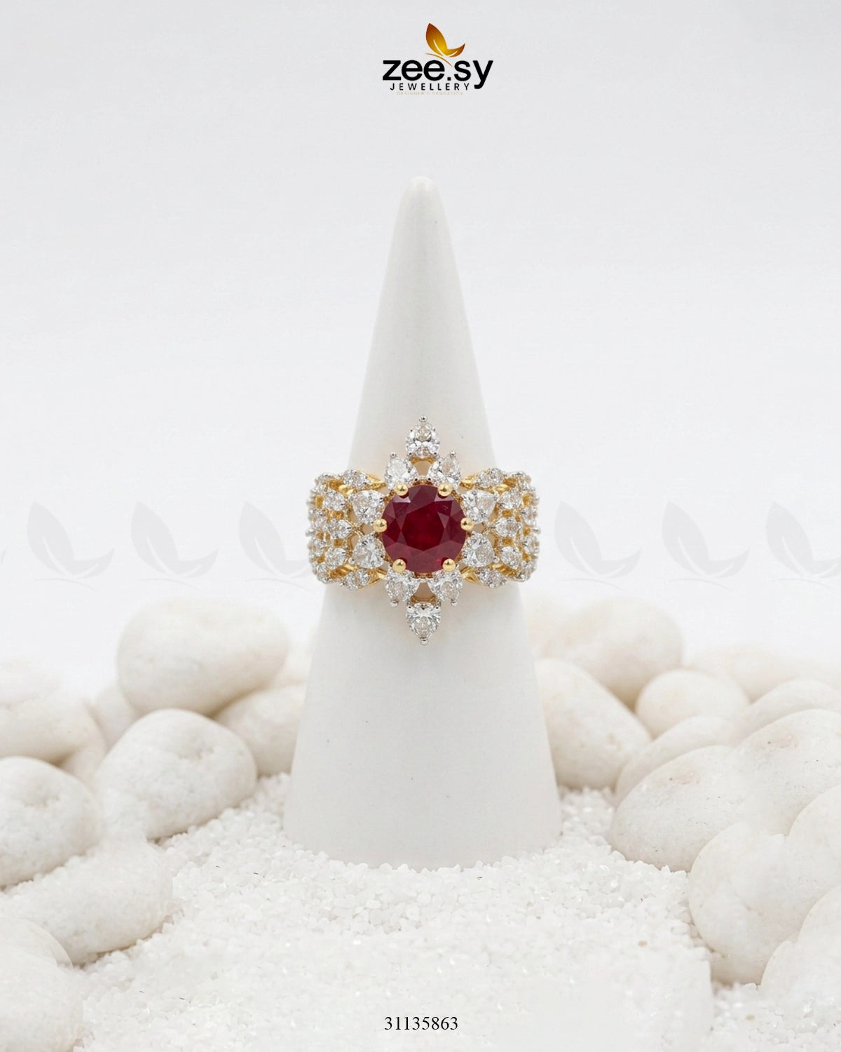 Elegant Center Stone Ring Golden Red Finger Ring - Zeesy Jewellery Pakistan | Premium Artificial & Imitation Jewellery