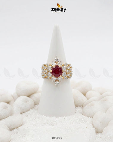 Elegant Center Stone Ring Golden Red Finger Ring - Zeesy Jewellery Pakistan | Premium Artificial & Imitation Jewellery