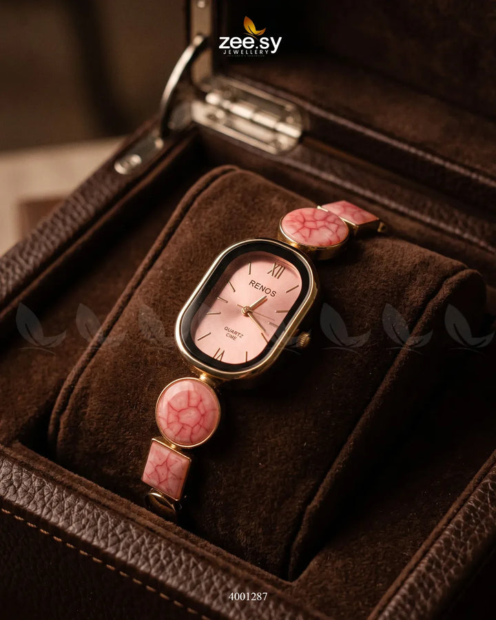 Red elegant pastel wrist watch from AJ03 accessories collection, featuring a stylish design and comfortable strap.