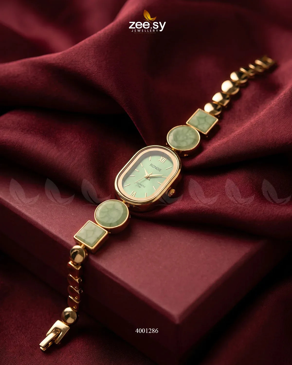 Elegant pastel green wrist watch by AJ03, stylish accessory with a sleek design and a round dial.