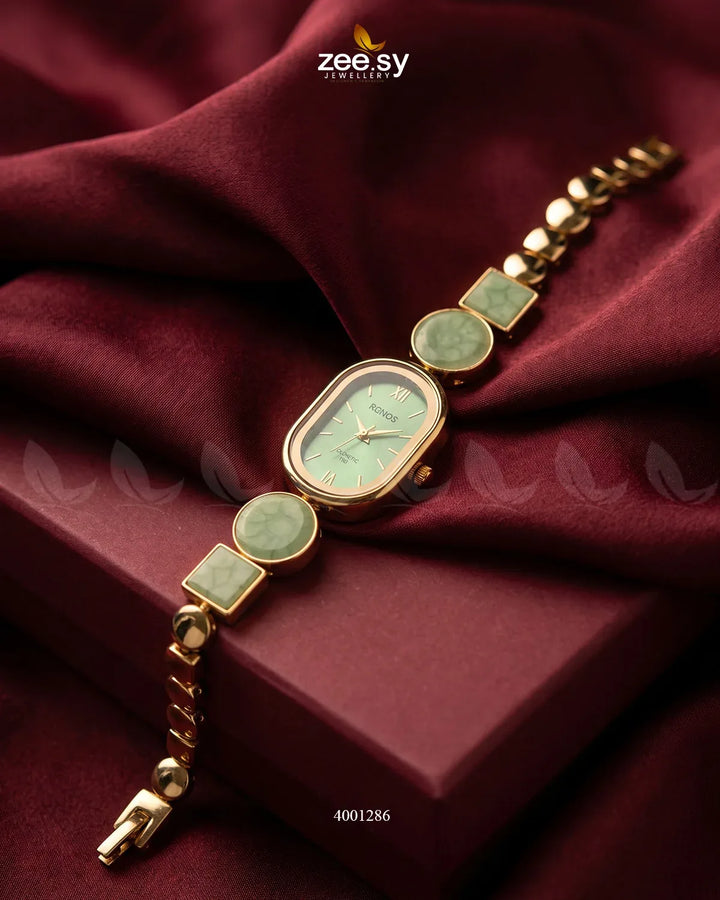 Elegant pastel green wrist watch by AJ03, stylish accessory with a sleek design and a round dial.