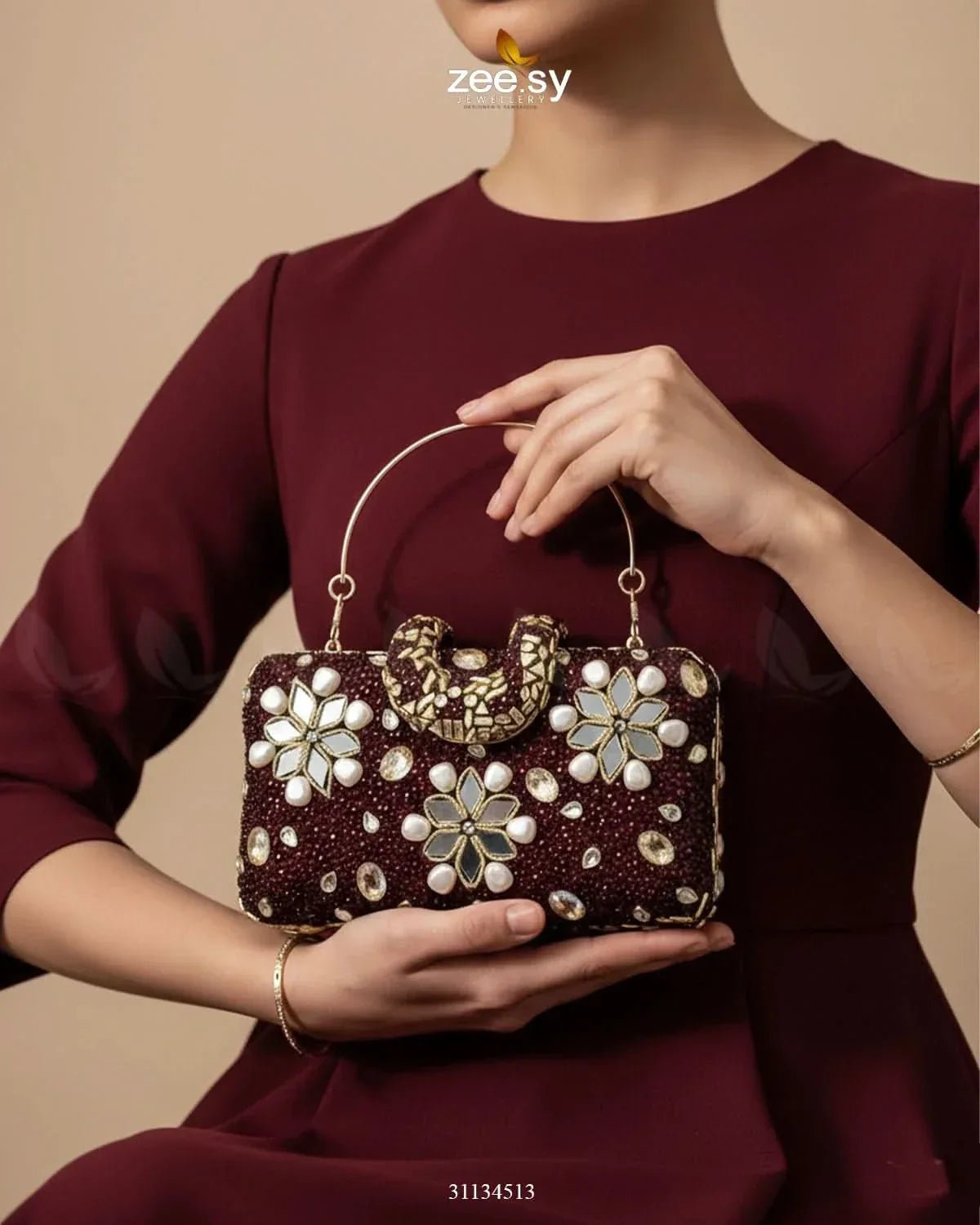 Elegant Ruby Crystal Clutch Bag - Zeesy.pk