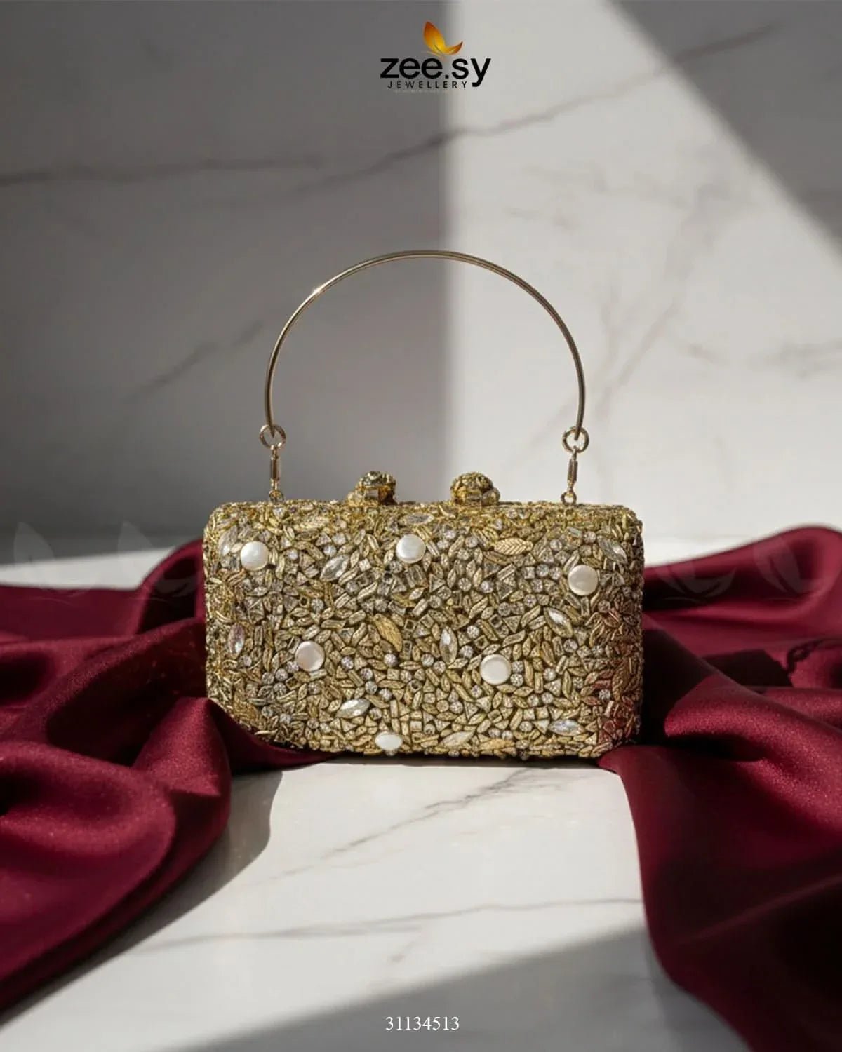Elegant Ruby Crystal Clutch Bag - Zeesy.pk