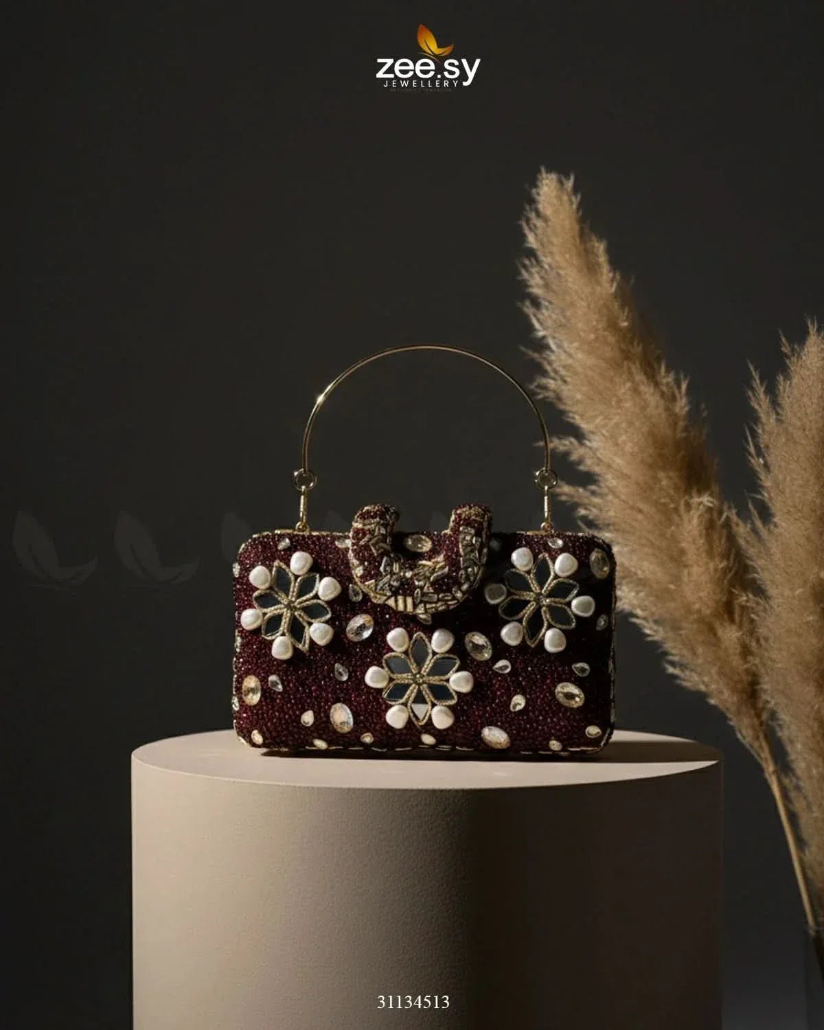 Elegant Ruby Crystal Clutch Bag - Zeesy.pk