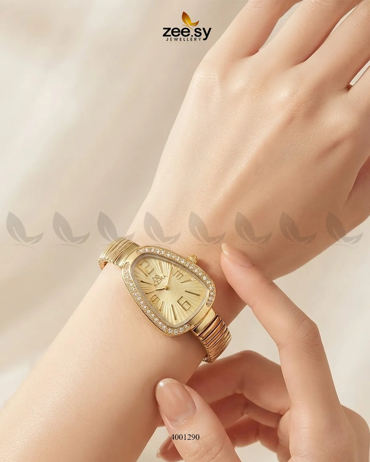 Elegant Serpent Bezel Watch by AJ03 with champagne-colored dial and sleek design, showcasing its luxurious accessory style.