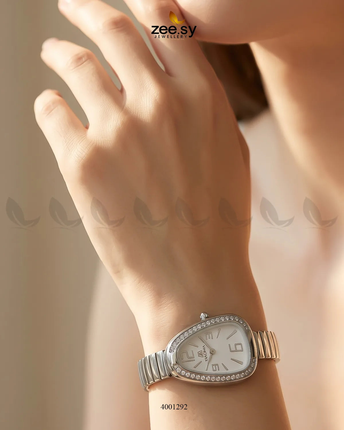 White Elegant Serpent Bezel Watch by AJ03, showcasing a sleek design with intricate serpent detailing on the bezel.