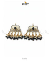 Elegant Tassel Moti Work Earrings Golden Black - Zeesy Jewellery